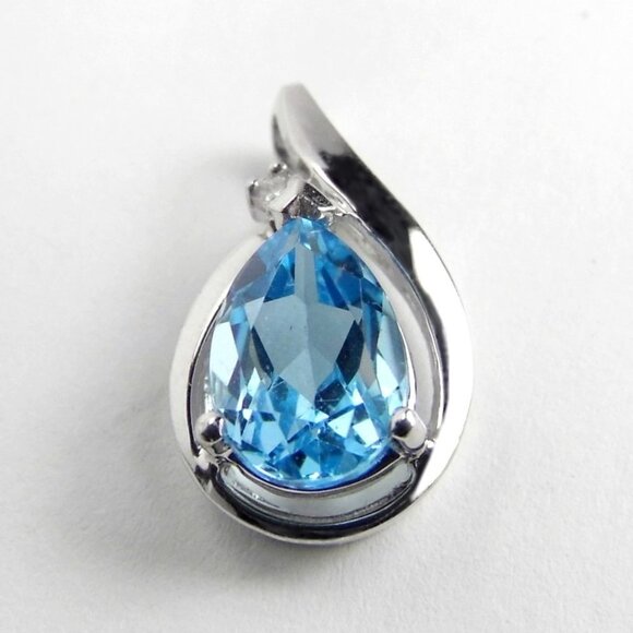 2.00 ctt Blue Topaz & DIAMOND 10KW GOLD Pendant - Picture 5 of 7